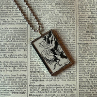 Goblins, vintage children's book illustration up-cycled to soldered glass pendant