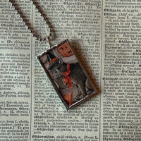 Black cat, jack o lantern, vintage halloween illustrations, up-cycled to soldered glass pendant
