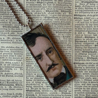 Edgar Allan Poe, vintage halloween illustrations, up-cycled to soldered glass pendant