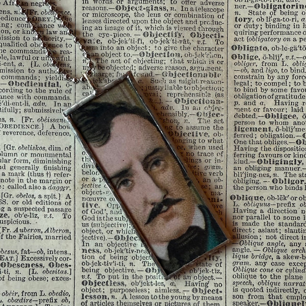 Edgar Allan Poe, vintage halloween illustrations, up-cycled to soldered glass pendant