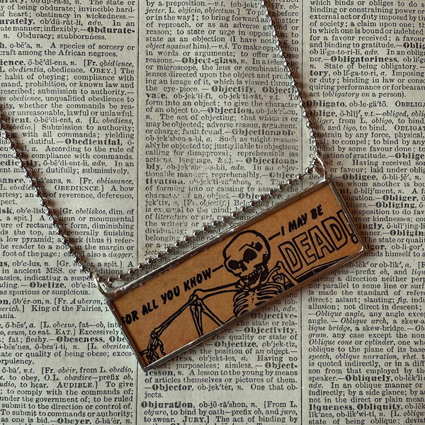 Skeleton, Spider, vintage illustrations upcycled to hand-soldered glass pendant