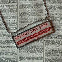 Muriatic Acid Poison labels, vintage illustrations upcycled to hand-soldered glass pendant
