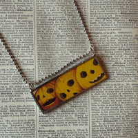 Black cats, Jack O'Lanterns, vintage illustrations upcycled to hand-soldered glass pendant