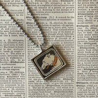 1 Bulldog, dogs, vintage children's book illustration, up-cycled to hand-soldered glass pendant