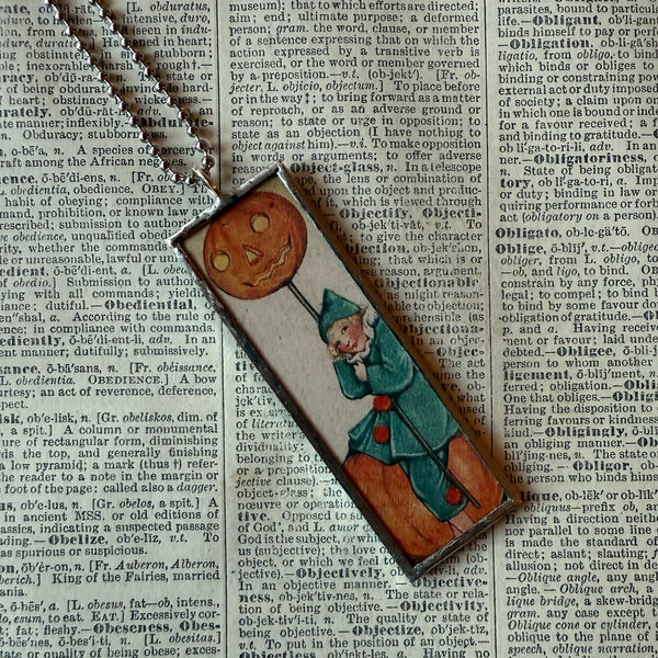 Vintage halloween costumes, vintage illustrations upcycled to hand-soldered glass pendant