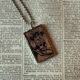 Skeleton / Skull, vintage illustrations up-cycled to soldered glass pendant