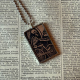 Skeleton / Skull, vintage illustrations up-cycled to soldered glass pendant