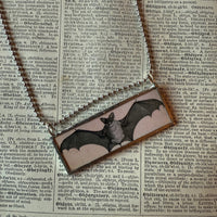 Vampire bats, vintage illustrations upcycled to hand-soldered glass pendant