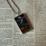 Owl, moon, vintage halloween illustrations, up-cycled to soldered glass pendant