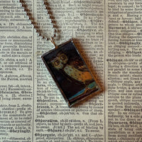 Owl, moon, vintage halloween illustrations, up-cycled to soldered glass pendant