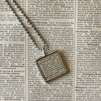 1 Inch worm, geometrid, vintage 1940s dictionary illustration, up-cycled to hand soldered glass pendant