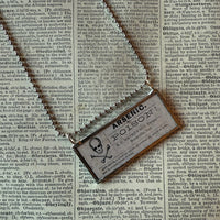 Arsenic Poison label, death's head moth, vintage illustrations upcycled to hand-soldered glass pendant
