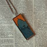 Black cat, full moon  vintage halloween postcard illustration, up-cycled to soldered glass pendant