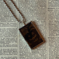 Jack O'Lantern, owl vintage halloween illustrations, up-cycled to soldered glass pendant