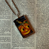 Jack O'Lantern, owl vintage halloween illustrations, up-cycled to soldered glass pendant