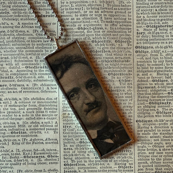 Edgar Allan Poe, vintage halloween illustrations, up-cycled to soldered glass pendant