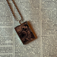Skeleton / Skull, vintage illustrations up-cycled to soldered glass pendant