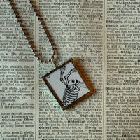 Skeleton / Skull, vintage illustrations up-cycled to soldered glass pendant