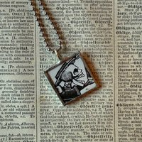 Skeleton / Skull, vintage illustrations up-cycled to soldered glass pendant