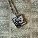 Skeleton / Skull, vintage illustrations up-cycled to soldered glass pendant