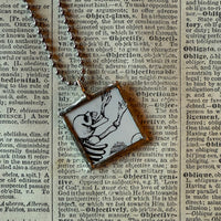 Skeleton / Skull, vintage illustrations up-cycled to soldered glass pendant
