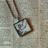 Skeleton / Skull, vintage illustrations up-cycled to soldered glass pendant