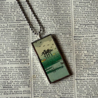 Cypress trees, Mt. Fuji, Japanese woodblock prints, up-cycled to hand-soldered glass pendant (Copy)