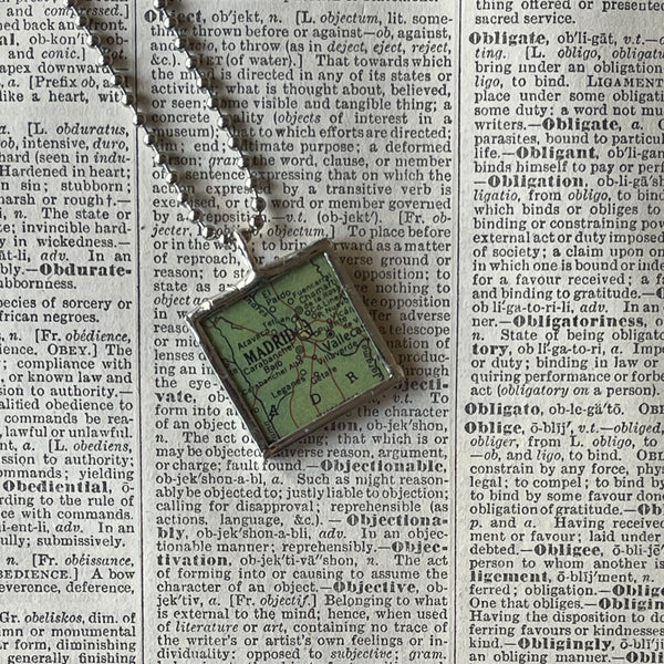 Madrid Spain, vintage map, hand-soldered glass pendant