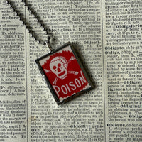 Poison / Skull and crossbones, vintage illustration up-cycled to soldered glass pendant