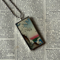 Cypress Trees, Wave, Japanese woodblock prints, up-cycled to hand-soldered glass pendant