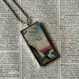 Cypress Trees, Wave, Japanese woodblock prints, up-cycled to hand-soldered glass pendant