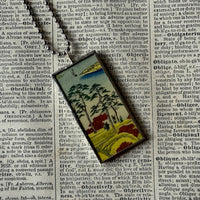 Cypress Trees, Wave, Japanese woodblock prints, up-cycled to hand-soldered glass pendant