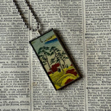 Cypress Trees, Wave, Japanese woodblock prints, up-cycled to hand-soldered glass pendant