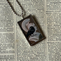 Edgar Allan Poe, The Raven, vintage halloween illustrations, up-cycled to soldered glass pendant