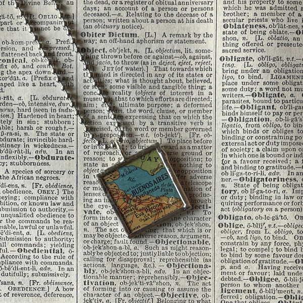 1 Buenos Aires, Argentina, vintage map, hand-soldered glass pendant