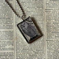Snowy Owls, vintage illustrations up-cycled to soldered glass pendant