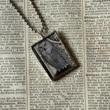 Snowy Owls, vintage illustrations up-cycled to soldered glass pendant