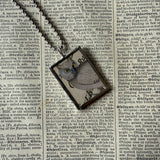 Snowy Owls, vintage illustrations up-cycled to soldered glass pendant