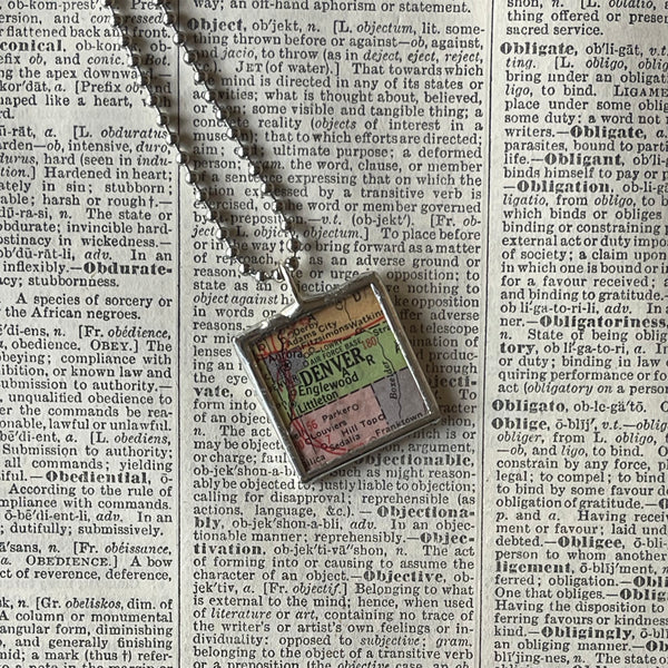 1 Denver vintage map, hand-soldered glass pendant