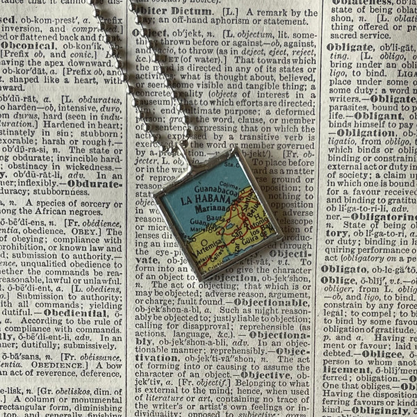 1 Havana Cuba, vintage map, hand-soldered glass pendant