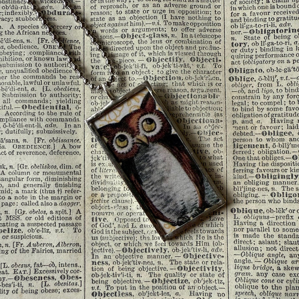 Owls, intage halloween illustrations, up-cycled to soldered glass pendant