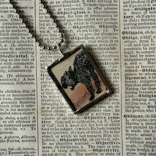 Black cats, vintage illustrations, up-cycled to soldered glass pendant