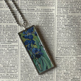 1 Sunflowers, Purple Iris, Vincent Van Gogh, post-Impressionism, upcycled to hand soldered glass pendant