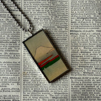 Cypress trees, Mt. Fuji, Japanese woodblock prints, up-cycled to hand-soldered glass pendant