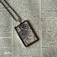 Snowy Owls, vintage illustrations up-cycled to soldered glass pendant