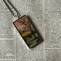 Plum / Cherry Blossom Trees, Japanese woodblock prints, up-cycled to hand-soldered glass pendant