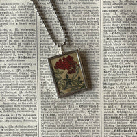 1 Red and white blossoms, Japanese painted screen design, up-cycled to hand-soldered glass pendant