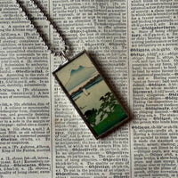 Sailboarts, lake scene, Japanese woodblock prints, up-cycled to hand-soldered glass pendant