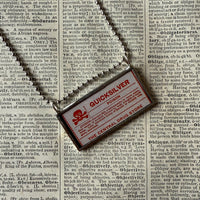 Quicksilver Poison label, vintage illustrations upcycled to hand-soldered glass pendant