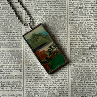 Autumn leaves, Lake scene, Japanese woodblock prints, up-cycled to hand-soldered glass pendant (Copy)